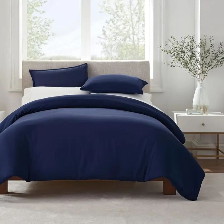 Serta Simply Clean Solid Duvet Cover Navy Blue Queen
