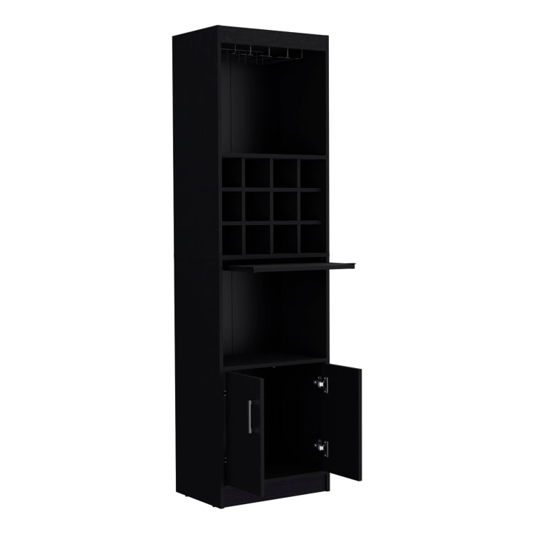 Pisek Bar Cabinet 5 Tier, Wine Cabinet, Liquor Cabinet, 12 Bottle Cubbies, 5 Shelves, Black