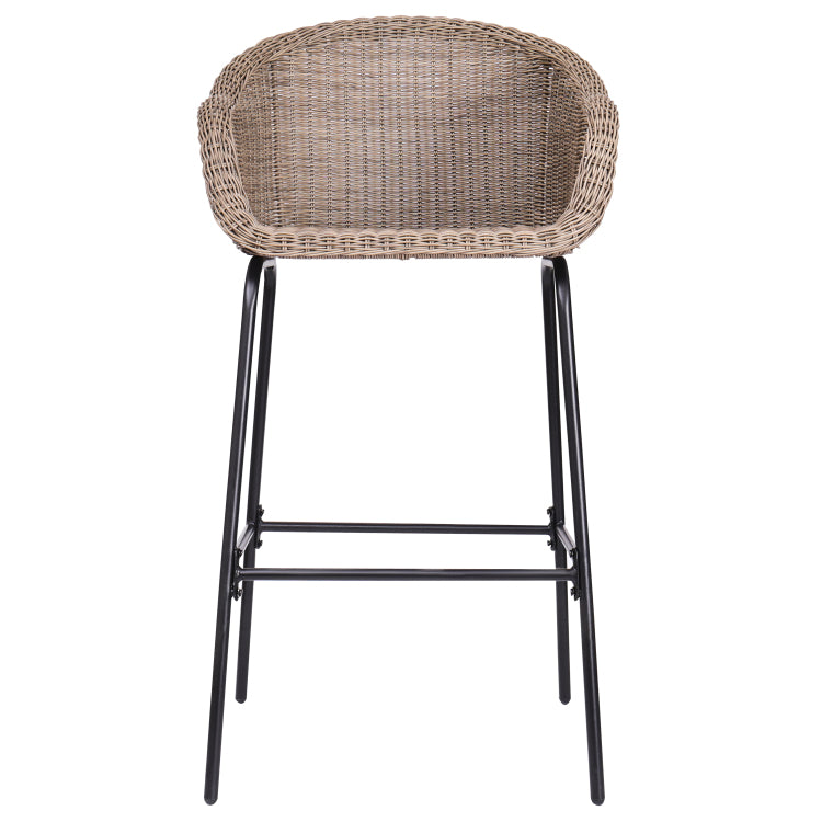 Ladd Outdoor Metal Wicker Barstool, Light Brown Faux Wicker, Set Of 2