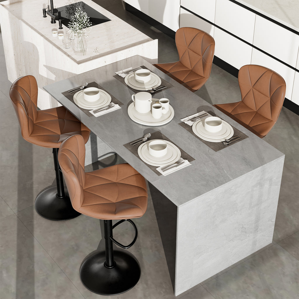 Modern Bar Stools Set Of 2, Faux Leather Upholstered Swivel Bar Stools, Adjustable Counter Height Bar Chairs With Back For Kitchen Island, Rust