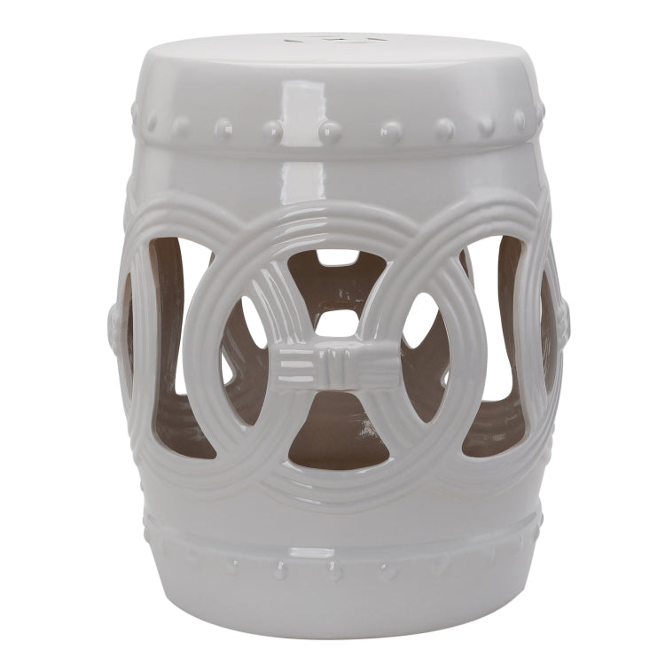 Outsunny 14" X 17" Ceramic Garden Stool With Double Coin Knotted Ring Design & Strong Glazed Material, Decorative End Table, Home Collection, White