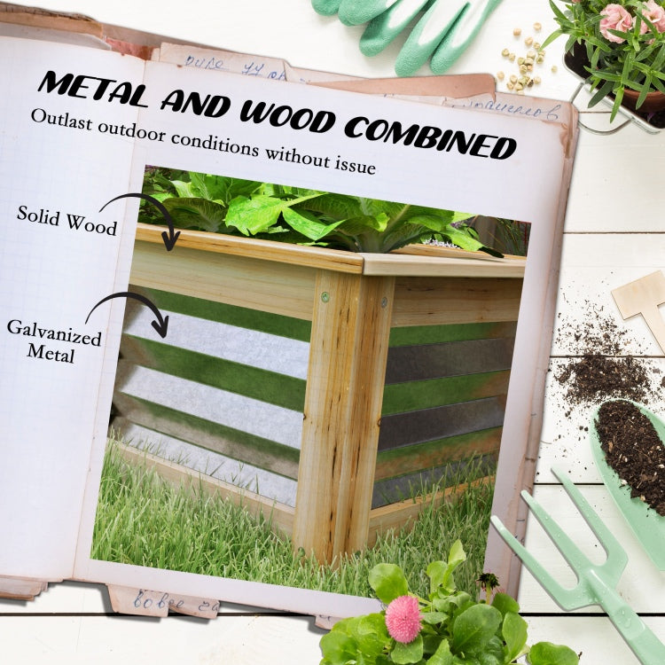 Outsunny Raised Garden Bed Set Of 2, Outdoor Planter Box, Galvanized Metal Reinforced With Wood, Stock Tanks For Growing Flowers, Herbs And Vegetables