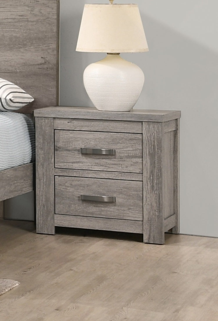 Bedroom Furniture Rustic Light Grey Simple 1Pc Nightstand 2 Drawers Bed Side Table Solidwood