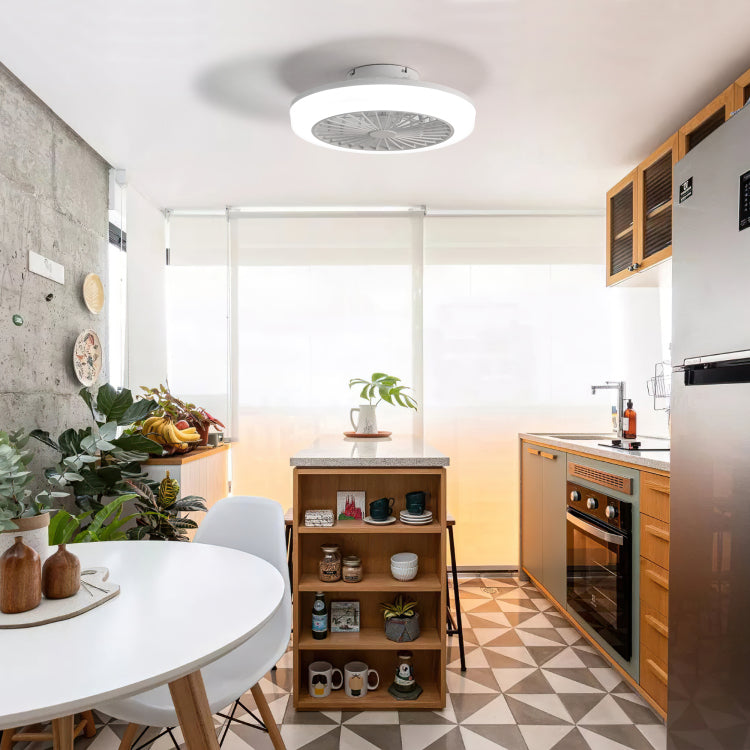 18 Inch Enclosed And Remote, Flush Mount Bladeless Modern Low Profile For Bedroom Kitchen Dining Room