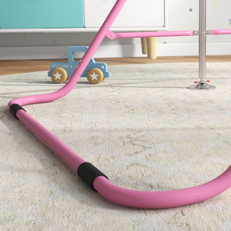 Qaba Folding Gymnastics Bar For Kids With Shock Absorption, Adjustable Gymnastics Horizontal Bar, Gymnastics Kip Bar For Home Use, Pink