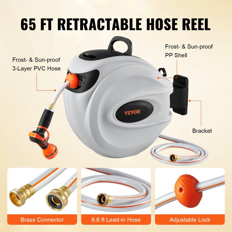 Retractable Hose Reel Water Hose Reel 65'X5 8" 180 Swivel Wall Mounted