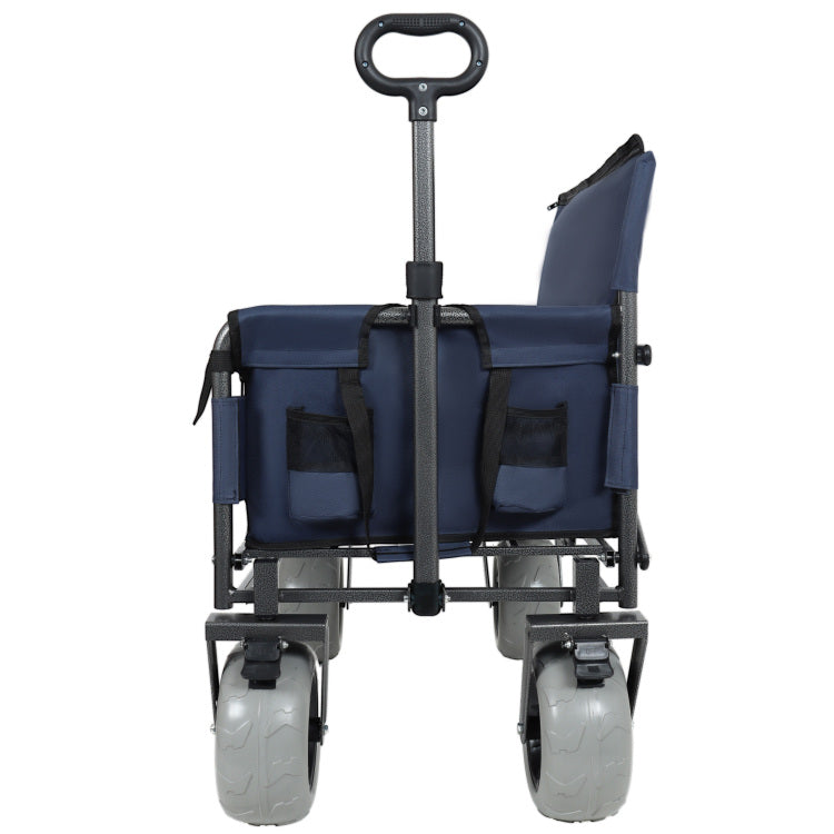 3 In 1 Folding Wagon With Bench Seat & Rear Mounted Folding Tabletop 500Lbs Capacity, 9"X4" Beach Tires For Camping, Beach, Dark Blue