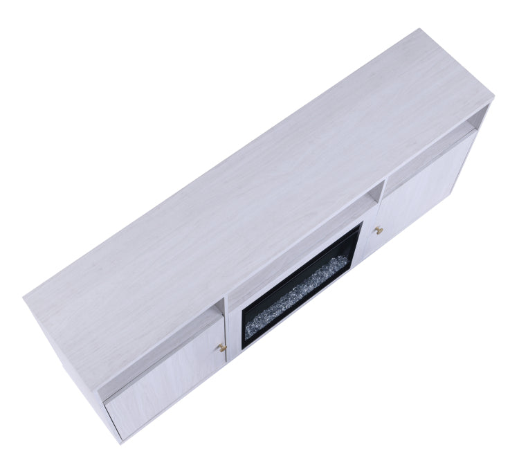 Ambrose 70"W White Walnut Finish Fireplace Console Tv Stand With Heater, Led Light, Cabinets, Shelves