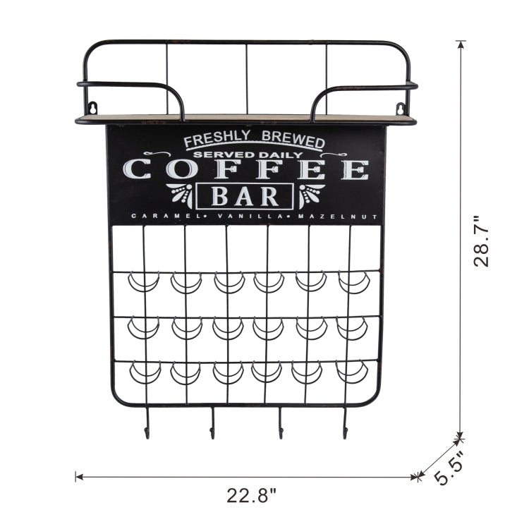 22.8X5.5X28.7" Black Floating Coffee Bar Shelf With Coffee Pod Holder, Hooks And Storage Shelf