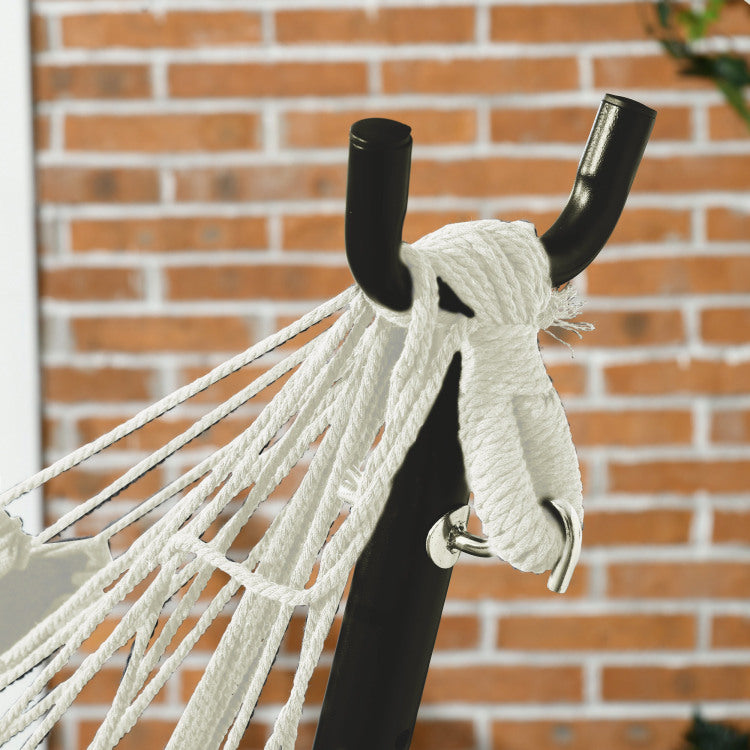 Outsunny Patio Hammock Chair With Stand, Outdoor Hammock Swing Hanging Lounge Chair With Side Pocket And Headrest, Cream White