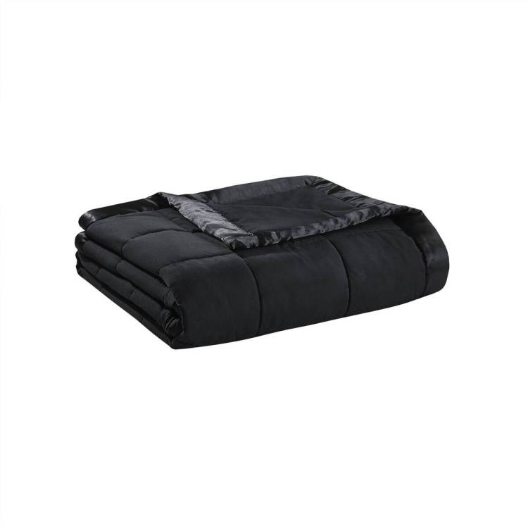 Lightweight Down Alternative Blanket With Satin Trim Black Full Queen