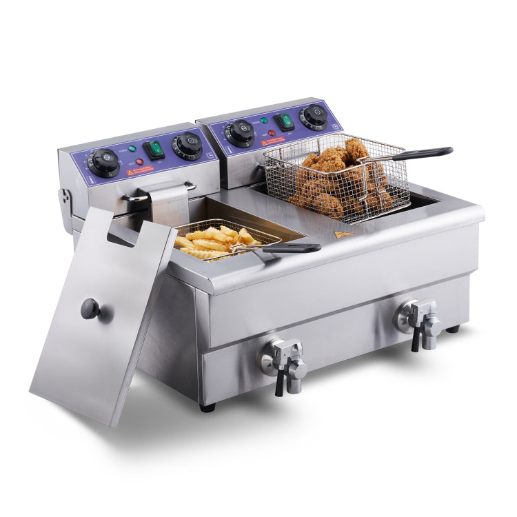 Commercial Electric Deep Fryer Countertop Deep Fryer With Dual Tanks 3000W