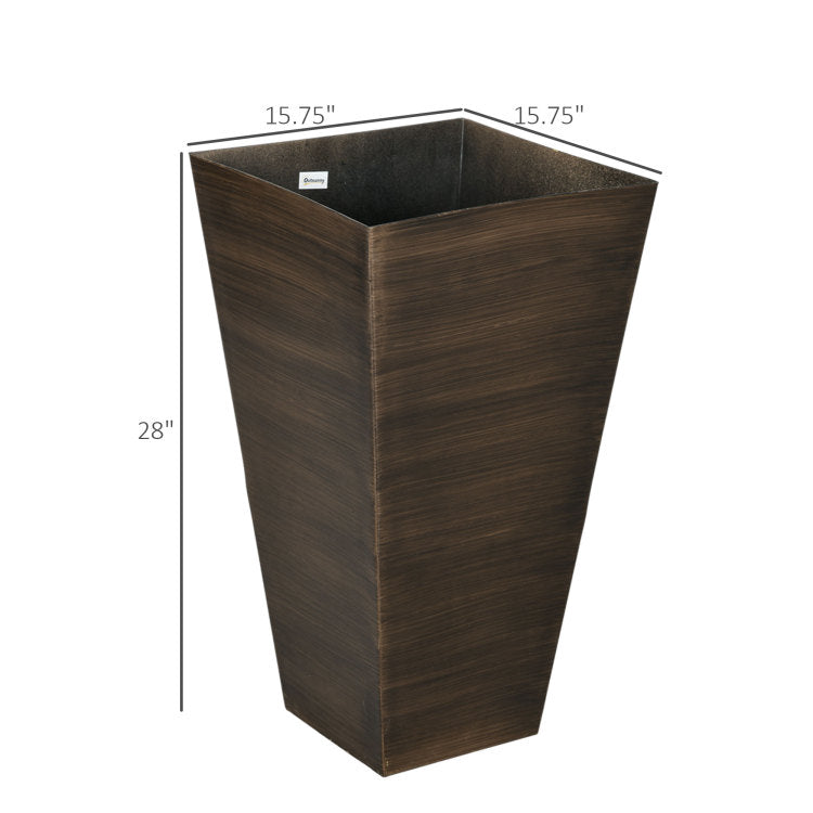 Outsunny 28" Tall Outdoor Planters, Set Of 3 Large Taper Planters With Drainage Holes And Plug, Faux Wood Plastic Flower Pots For Outdoor, Indoor, Garden, Patio, Brown