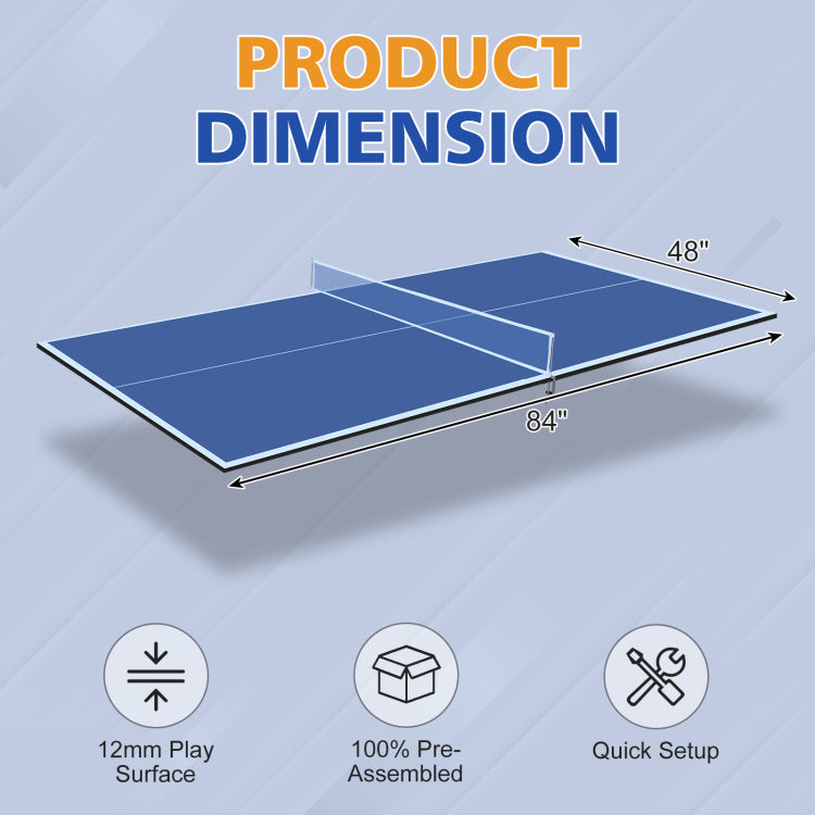 7*4Ft Blue Mid Size Ping Pong Conversion Top Foldable & Portable Table Tennis Table Top For Indoor Games