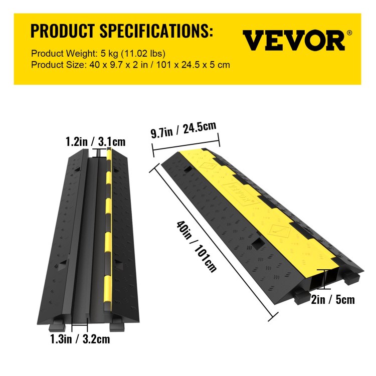 Cable Protector Ramp, 5 Packs 2 Channels Speed Bump Hump, Rubber Modular Speed Bump Rated 11000 Lbs Load Capacity, Protective Wire Cord Ramp Driveway Rubber Traffic Speed Bumps Cable Protector
