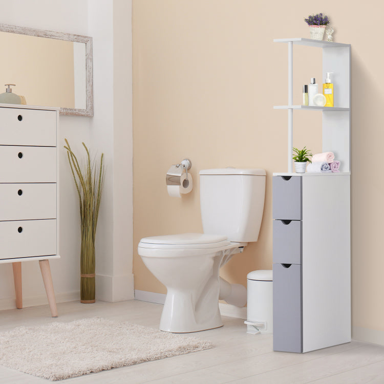Homcom 54" Tall Bathroom Storage Cabinet, Freestanding Linen Tower With 2 Tier Shelf And Drawers, Narrow Side Floor Organizer, White