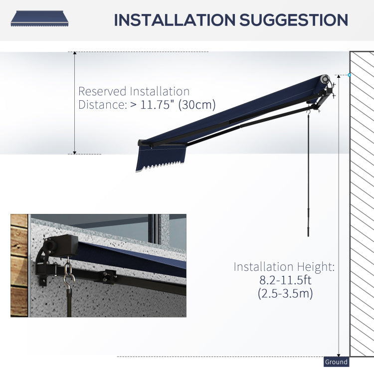 Outsunny 10' X 8' Retractable Awning, Patio Awning Sunshade Shelter With Manual Crank Handle, 280Gsm Uv Resistant Fabric And Aluminum Frame For Deck, Balcony, Yard, Blue