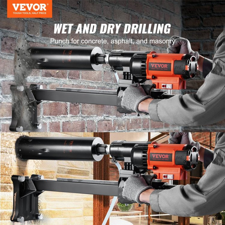 Diamond Core Drilling Machine, 8In Wet&Dry Concrete Core Drill Rig With Stand, 750Rpm Speed & 1 1 4" 5 8" Thread & Lifting Handle, 8In Drilling Diameter For Concrete Brick Block Stone, 2500W