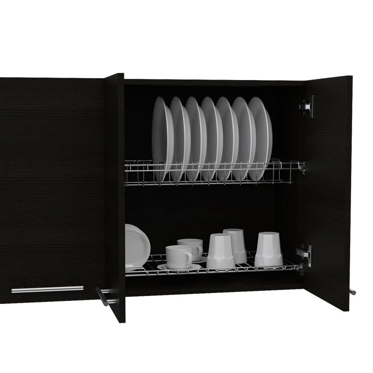 Wall Cabinet 24" H, Four Doors, With Two Internal Shelves And Internal Plate And Glass Organizer, Black