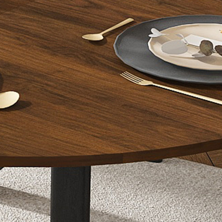 Retractable Dining Table, Round Dining Table, Extendable Dining Table, 6 Person Carbon Steel Base, Modern And Simple Solid Wood Veneer Dining Room Furniture 42 Inches Extended To 58 Inches