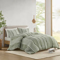 3 Piece Striped Cotton Comforter Set Sage Full Queen