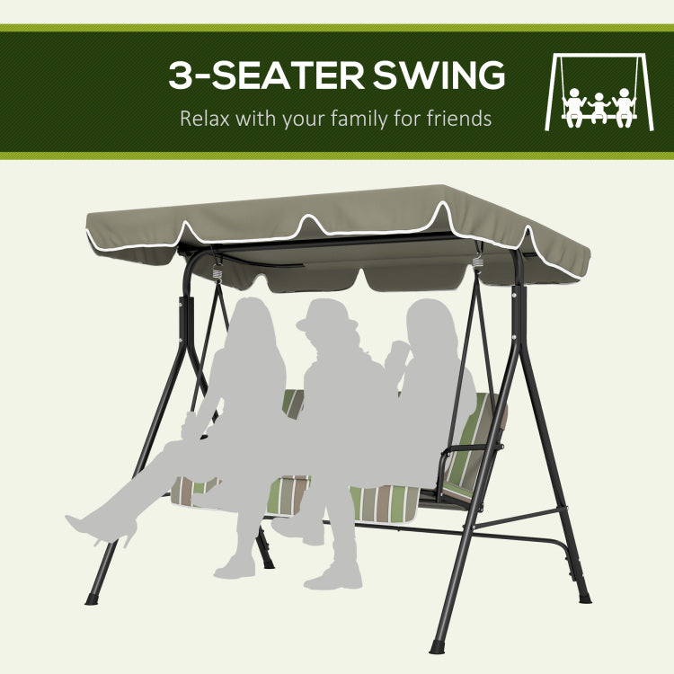 Outsunny 3 Seat Outdoor Patio Swing Chair With Removable Cushion, Steel Frame Stand And Adjustable Tilt Canopy For Patio, Garden, Poolside, Balcony, Backyard, Beige & Green
