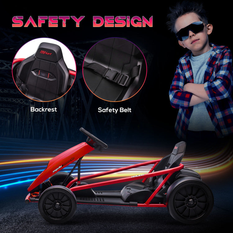 Aosom 24V 8.1 Mph Electric Go Kart, Drifting Car Battery Powered Ride On Toy Outdoor With Slow Start, Music, Horn Honking And Safety Belt, For 8 12 Years Old, Red