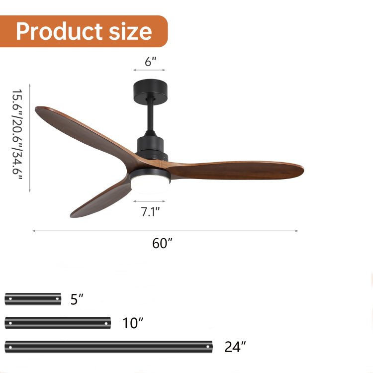 60 Inch S 3 Solid Wood Fan Blade Noiseless Reversible Motor Remote Control