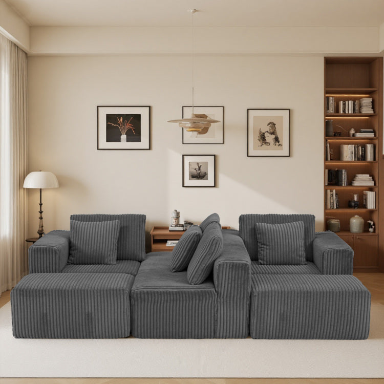 Modular U Shaped Sectional Sofa, 132 Inch 4 Seater With Reversible Chaise Lounge Gray Striped Corduroy Fabric, Modularly Adjustable For Living Room & Bedroom, Feat. Freely Configurable Layout