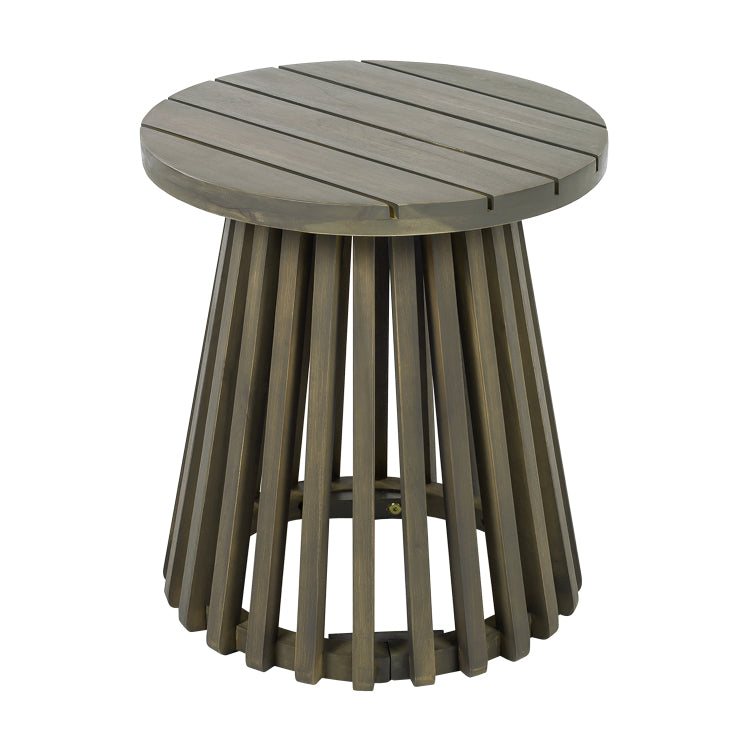 Outdoor Acacia Wood Patio Side Table, Round Coffee Table For Backyard, Lawn, Balcony,Grey Finish