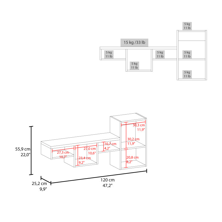 Globe Wall Mounted Shelf Unit With 5 Shelves, White