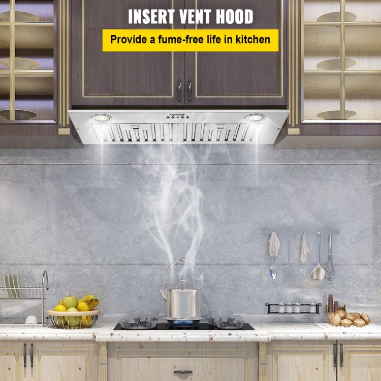 Insert Range Hood, 800Cfm 3 Speed, 30 Inch Stainless Steel Built In Kitchen Vent With Push Button Control Led Lights Baffle Filters, Ducted Ductless Convertible, Etl Listed