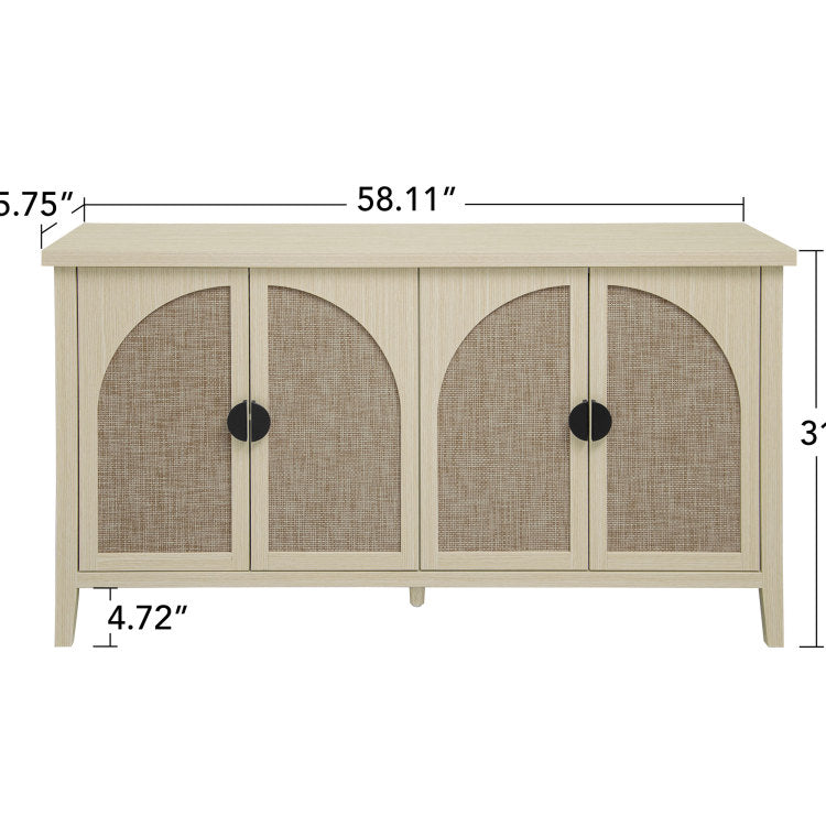 Rattan 4 Door Cabinet, Suitable For Bedroom, Living Room, Study