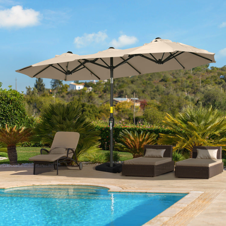 Outsunny Double Sided Patio Umbrella 9.5' Large Outdoor Market Umbrella With Push Button Tilt And Crank, 3 Air Vents And 12 Ribs, For Garden, Deck, Pool, Brown