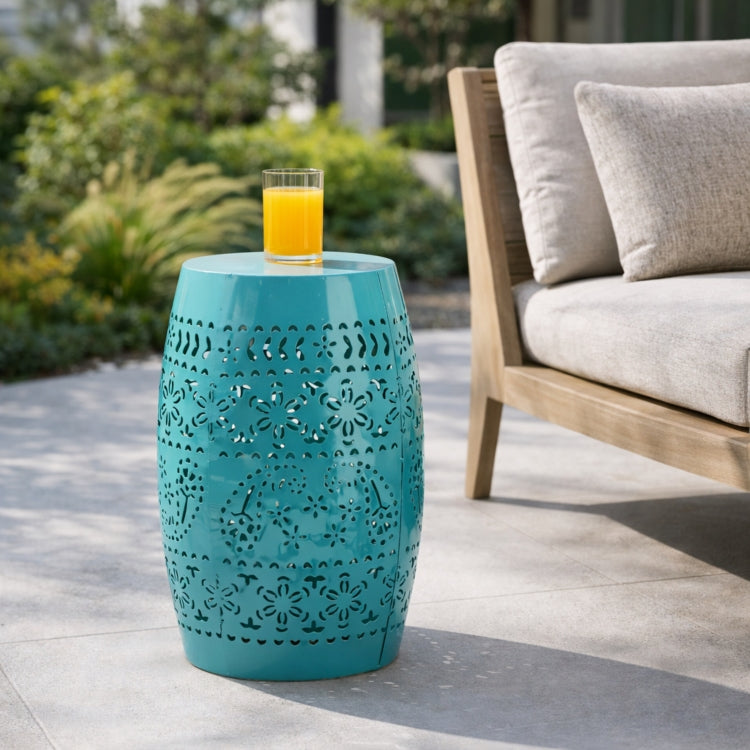 Ruby 12" Metal Outdoor Side Table, Teal Cutout Floral teal - iron