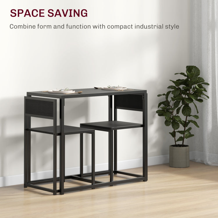 Homcom 3 Piece Industrial Dining Table Set For 2, Kitchen Table And Chairs, Dining Room Sets For Small Spaces, Black