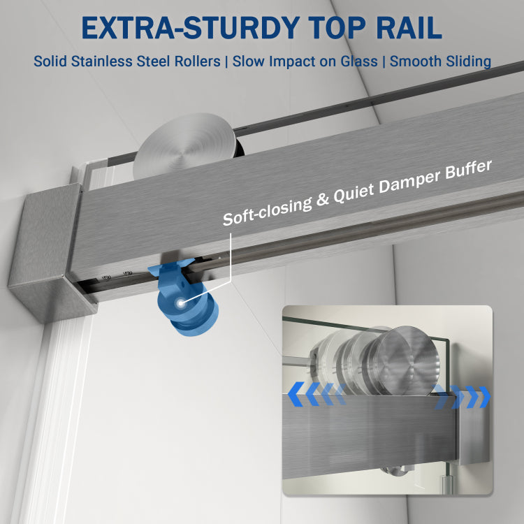 56" 60" W X 76" H Frameless Soft Closing Single Sliding Shower Door, 1 4" 6Mm Tempered Glass With Explosion Proof Film Via Express Delivery, Brushed Nickel Cm 24D01 60Bnx