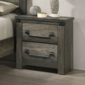 Rustic Gray 1Pc Bedside Table Melamine Paper Wooden Nightstand Antique Brass Color Drop Handles