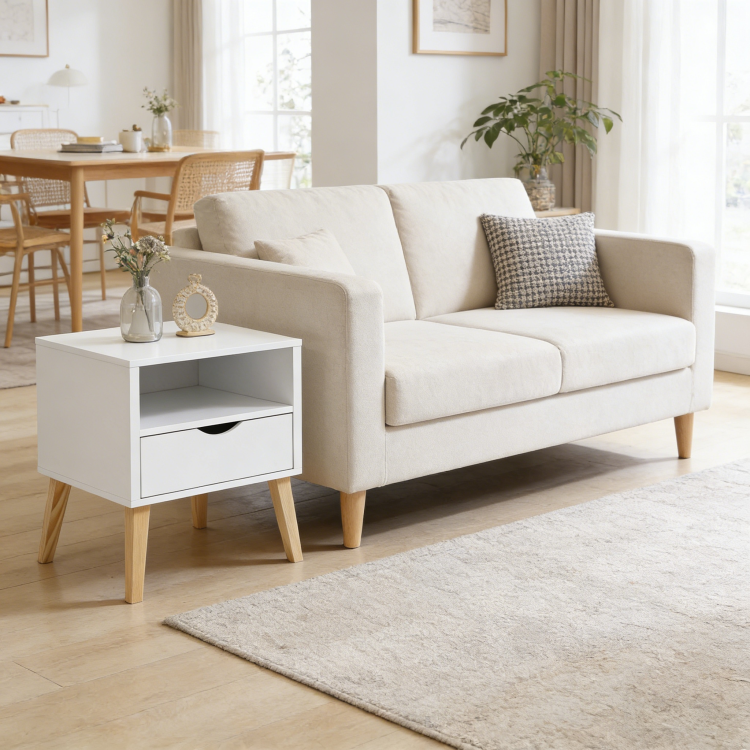 Mid Century Modern Jeff Night Stand, End Table Bed Room Accent Side Table, White