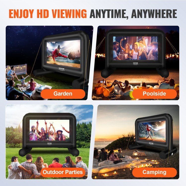 Inflatable Movie Screen, 14 Ft 168Inch Inflatable Projector Screen, Front Rear Projection, Oxford Fabric Blow Up Screen For Outdoor Parties Backyard Movie Night