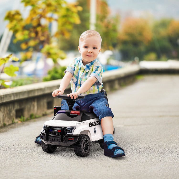 Aosom Kids Push Ride On Car With Working Pa System And Horn, Police Truck Style Foot To Floor Sliding Car For Boys And Girls With Under Seat Storage, For 18 Months To 5 Years Old, White