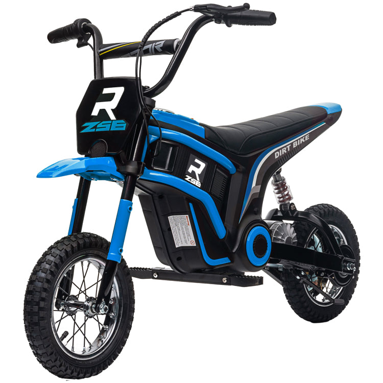 Aosom Electric Dirt Bike With Twist Grip Throttle, 24V 350W Off Road Electric Motorcycle, Up To 15 Mph With Brake, Music Horn, Rear Suspension For Ages 13 Years, Blue