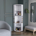 Oban Corner Bar Cabinet With Five Shelves , Eight Bottle Cubbies And Steamware White