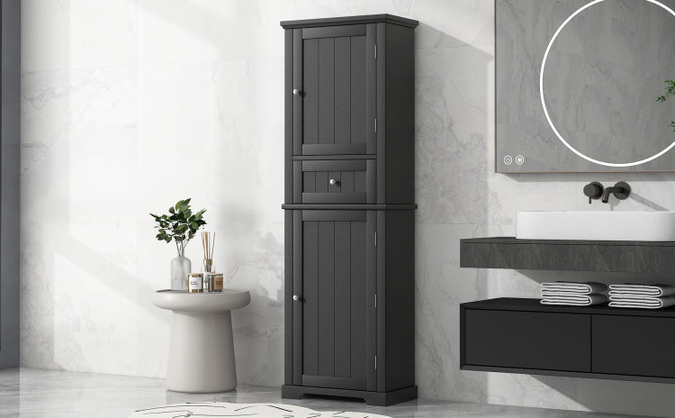 Tall Bathroom Storage Cabinet, Freestanding Storage Cabinet With Drawer And Adjustable Shelf, Mdf Board With Painted Finish, Black Old Sku:Wf312727Aab