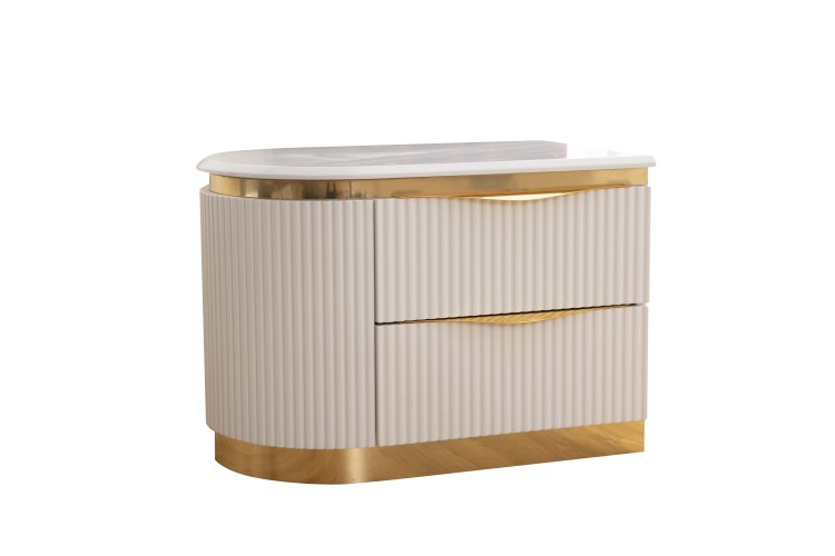 Laura Gold Detailed Left 2 Drawer Nightstand Made With Wood In White Same Asg150109250 Nj Inventory