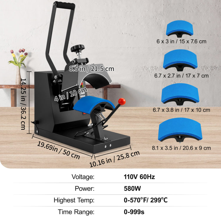 Hat Heat Press, 4 In 1 Cap Heat Press Machine, 6X3Inches Clamshell Sublimation Transfer, Lcd Digital Timer Temperature Control With 4Pcs Curved Heating Elements 6X3 6.7X2.7 6.7X2.7 8.1X3.5