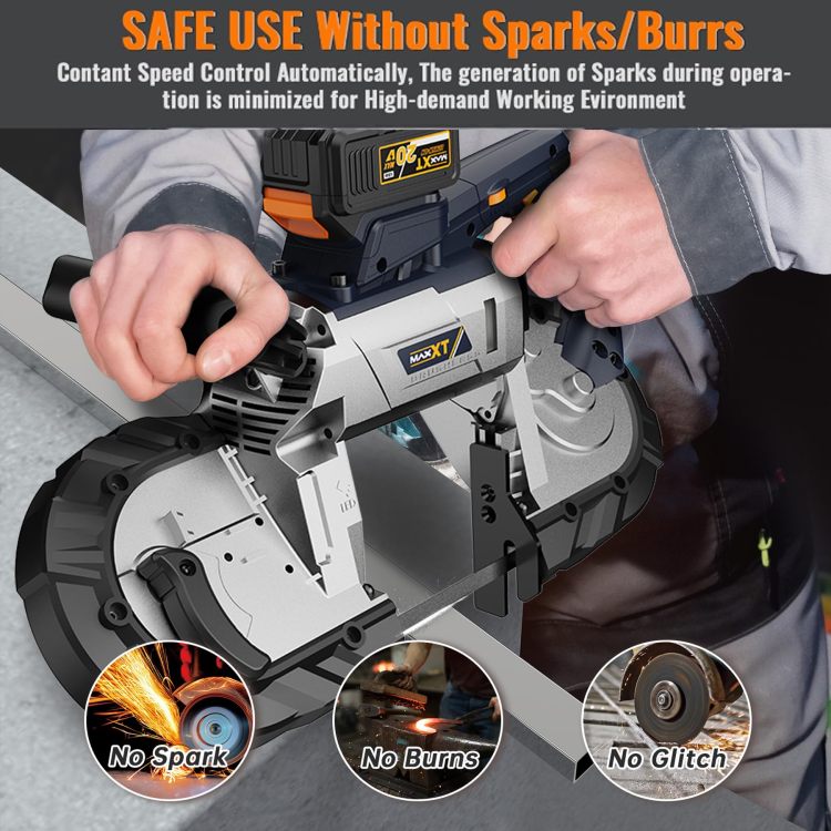 5 Inch Cordless Bandsaw, Maxxt 20V Brushless Power Band Saw, 4Ah Battery, 6 Speeds Adjustable, Not Hot Sparks When Cutting Metal, Portable Band Saw For Deep Cut