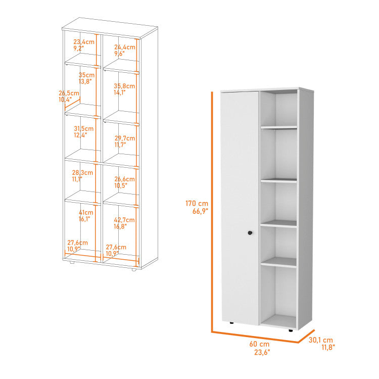 Harman Multistorage Kitchen Pantry With 1 Door And 5 Open Shelves, White