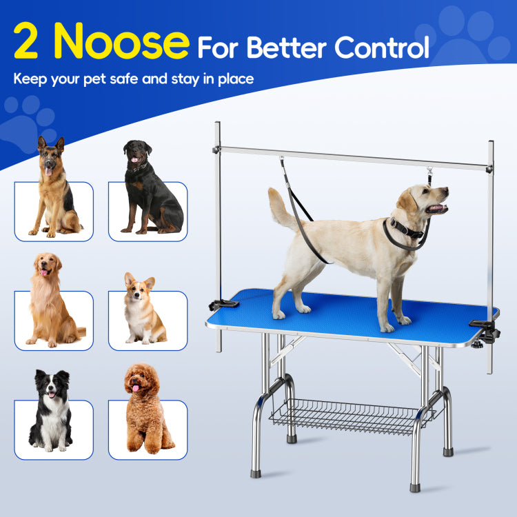 Large Grooming Table For Pet Dog And Cat With Adjustable Arm And Clamps Large Heavy Duty Animal Grooming Table, 46'' Blue