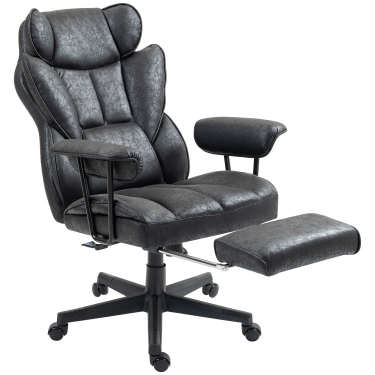 Homcom Massage Executive Office Chair With 6 Vibration Points, 400Lbs Heated Big And Tall Office Chair With Foot Rest And Lumbar Support, Microfiber Reclining Computer Desk Chair, Black